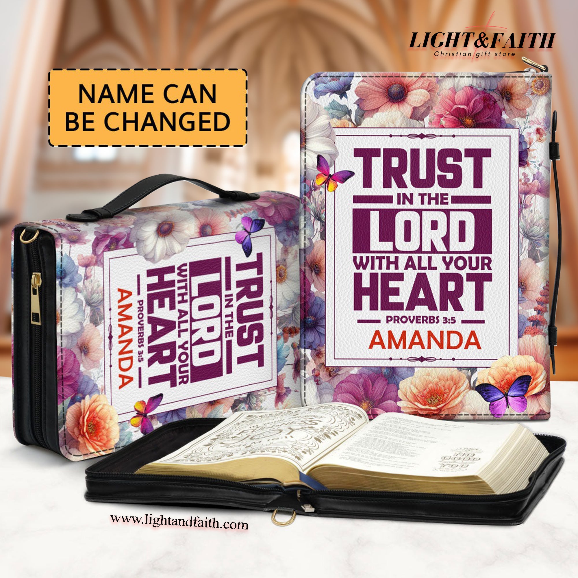 Trust In The Lord With All Your Heart - Proverbs 3:5 Leather Book Cover, Personalized Leather Bible Cover, Christian Gift, Bible Covers Jesus Gifts